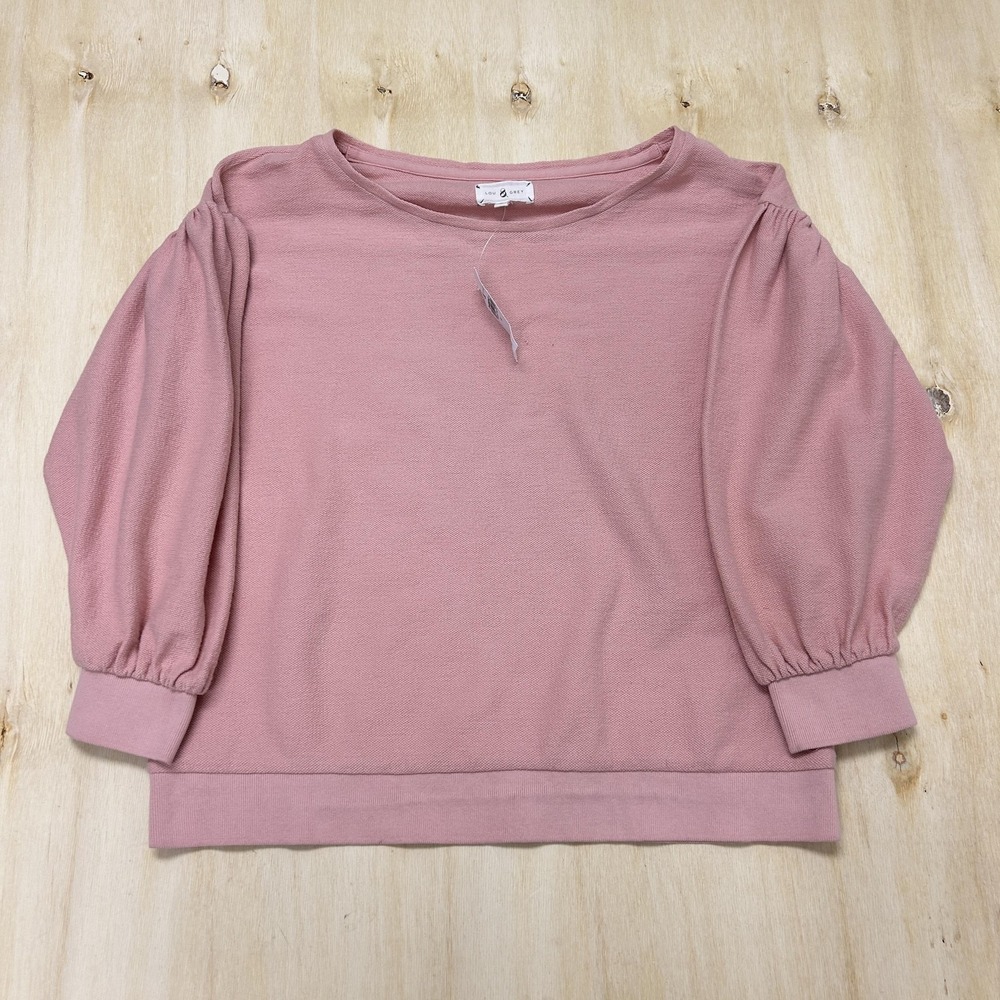 Lou & Grey Blouse Womens Med Pink Crew Neck Long Balloon Sleeve Cotton Knit Top